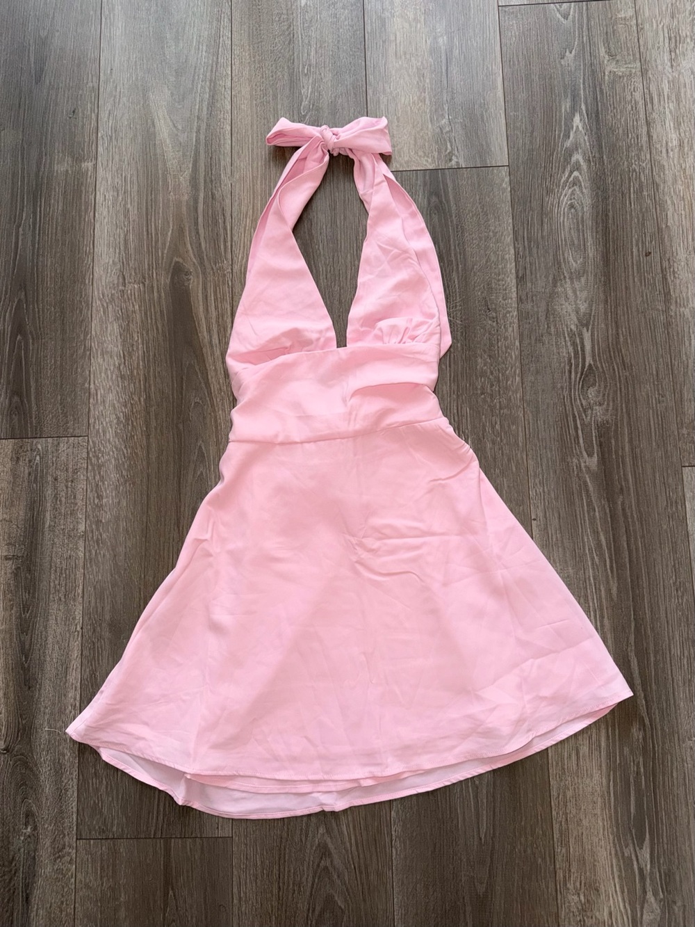 Pink Halter Tie-Back Mini Dress